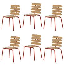 Kit 6 Cadeiras Base Tubular Fixa Reno Vermelho/Nature Kit 6 Cadeiras Base Tubular Fixa Reno Vermelho/Nature