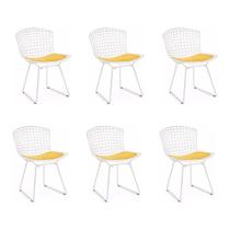 Kit 6 Cadeiras Bertoia Branca com Assento Amarelo