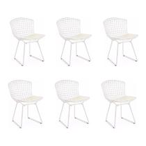 Kit 6 Cadeiras Bertoia Branca com Assento Branco