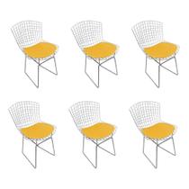 Kit 6 Cadeiras Bertoia Cromada com Assento Sintético Amarelo