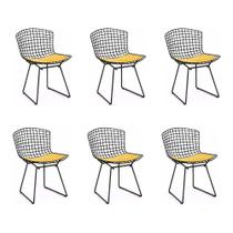 Kit 6 Cadeiras Bertoia Preta com Assento Amarelo