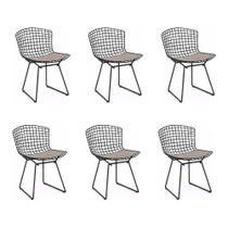 Kit 6 Cadeiras Bertoia Preta com Assento Bege