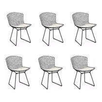 Kit 6 Cadeiras Bertoia Preta com Assento Branco