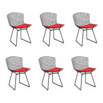 Kit 6 Cadeiras Bertoia Preta com Assento Vermelho