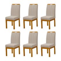 Kit 6 Cadeiras Blend Estofadas Pés Madeira Maciça Mesa de Jantar Sala Premium Moderna Luxo - Bege