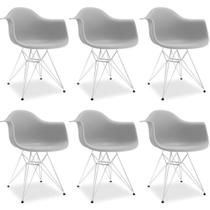 Kit 6 Cadeiras Braço Eames Eiffel Cinza Ferro Cromado