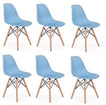 Kit 6 Cadeiras Charles Eames Eiffel Azul Base Madeira Sala Cozinha Jantar