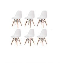 Kit 6 Cadeiras Charles Eames Eiffel Base Madeira Sala De Jantar Cozinha Branco Branco