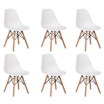Kit 6 Cadeiras Charles Eames Eiffel Base Madeira Sala De Jantar Cozinha Branco