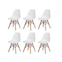 Kit 6 Cadeiras Charles Eames Eiffel Branca Base MADEIRA Sala Cozinha Jantar