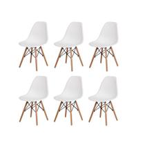 Kit 6 Cadeiras Charles Eames Eiffel Branca Base Madeira Sala