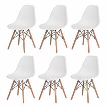 Kit 6 Cadeiras Charles Eames Eiffel com Base de Madeira