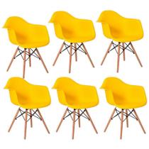 KIT 6 Cadeiras Charles Eames Eiffel Design Wood Com Braços - Amarela