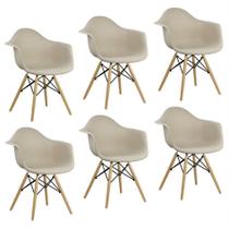 KIT 6 Cadeiras Charles Eames Eiffel Design Wood Com Braços - Bege