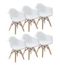 KIT 6 Cadeiras Charles Eames Eiffel Design Wood Com Braços - Branca