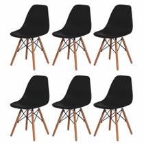 Kit 6 Cadeiras Charles Eames Eiffel Preta Base Madeira Kit 6 Cadeiras Charles Eames Eiffel Preta Base Madeira