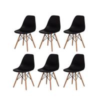 Kit 6 Cadeiras Charles Eames Eiffel Preta Base Madeira Sala
