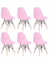 Kit 6 Cadeiras Charles Eames Eiffel Rosa Base Madeira Sala Cozinha Jantar