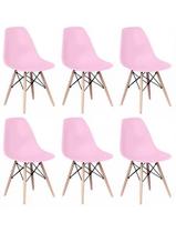 Kit 6 Cadeiras Charles Eames Eiffel Rosa Base Madeira Sala Cozinha Jantar