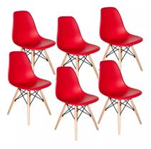 Kit 6 Cadeiras Charles Eames Eiffel Vermelha Base Madeira Sala Cozinha Jantar - BERING