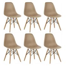 Kit 6 Cadeiras Charles Eames Eiffel Wood Design - Bege