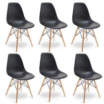 Kit 6 Cadeiras Charles Eames Eiffel Wood Design Jantar Preta - Soffi