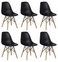 Kit 6 Cadeiras Charles Eames Eiffel Wood Design - Preta