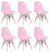 Kit 6 Cadeiras Charles Eames Eiffel Wood Design - Rosa Claro