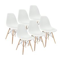 Kit 6 Cadeiras Charles Eames Wood Design Eiffel Branca