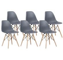 Kit 6 Cadeiras Charles Eames Wood Design Eiffel Cinza Escuro