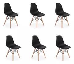 Kit 6 Cadeiras Charles Eames Wood Design Eiffel Preto