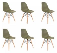 Kit 6 Cadeiras Charles Eames Wood Design Eiffel Verde Musgo
