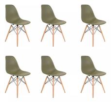 Kit 6 Cadeiras Charles Eames Wood Design Eiffel Verde Musgo