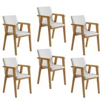 Kit 6 Cadeiras com Braço para Sala de Jantar Pés Madeira Maciça Flora Kit 6 Cadeiras com Braço para Sala de Jantar Pés Madeira Maciça Flora