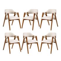 Kit 6 Cadeiras com Encosto Curvado para Mesa de Jantar Lua com Estofado Linho Bege L60 RMI