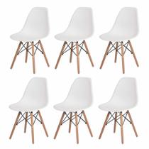 Kit 6 Cadeiras Com Encosto Para Mesa De Jantar Cozinha Charles Eames Eiffel Base Madeira Wood Preta