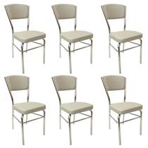 Kit 6 Cadeiras Cozinha reforço cromada assento grosso Confortável encosto estofado cor prata