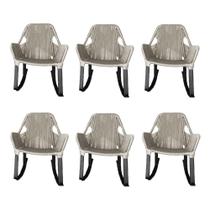 Kit 6 Cadeiras De Balanço Athenas Corda Náutica Base Em Alumínio Preto-areia - Cor: Bege