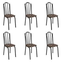 Kit 6 Cadeiras de Cozinha Alabama Estampado Mosaico Palha Pés de Ferro Preto - Pallazio