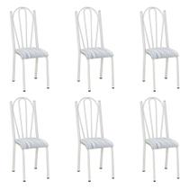 Kit 6 Cadeiras de Cozinha Alasca Estampado Linho Pés de Ferro Branco - Pallazio Kit 6 Cadeiras de Cozinha Alasca Estampado Linho Pés de Ferro Branco - Pallazio