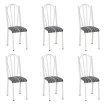 Kit 6 Cadeiras de Cozinha Alasca Estampado Listrado Pés de Ferro Branco - Pallazio Kit 6 Cadeiras de Cozinha Alasca Estampado Listrado Pés de Ferro Branco - Pallazio