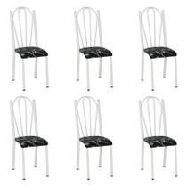 Kit 6 Cadeiras de Cozinha Alasca Estampado Preto Florido Pés de Ferro Branco - Pallazio