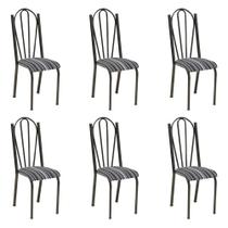 Kit 6 Cadeiras de Cozinha Alasca Estampado Preto Listrado Pés de Ferro Cromo Preto - Pallazio