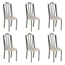 Kit 6 Cadeiras de Cozinha Alasca Estampado Rattan Pés de Ferro Cromo Preto - Pallazio