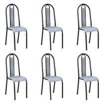 Kit 6 Cadeiras de Cozinha Arizona Estampado Linho Prata Pés de Ferro Preto - Pallazio Kit 6 Cadeiras de Cozinha Arizona Estampado Linho Prata Pés de Ferro Preto - Pallazio
