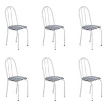 Kit 6 Cadeiras de Cozinha Califórnia Estampado Preto Listrado Pés de Ferro Branco - Pallazio
