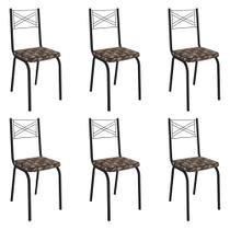 Kit 6 Cadeiras de Cozinha Colorado Estampado Mosaico Palha Pés de Ferro Preto - Pallazio