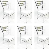 Kit 6 Cadeiras de COZINHA com reforço cromada assento branco - Poltronas do Sul