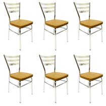 Kit 6 Cadeiras de cozinha com reforço cromada assento grosso cor caramelo