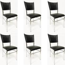Kit 6 Cadeiras de COZINHA com reforço cromada assento preto fibra sintético preta - Poltronas do Sul